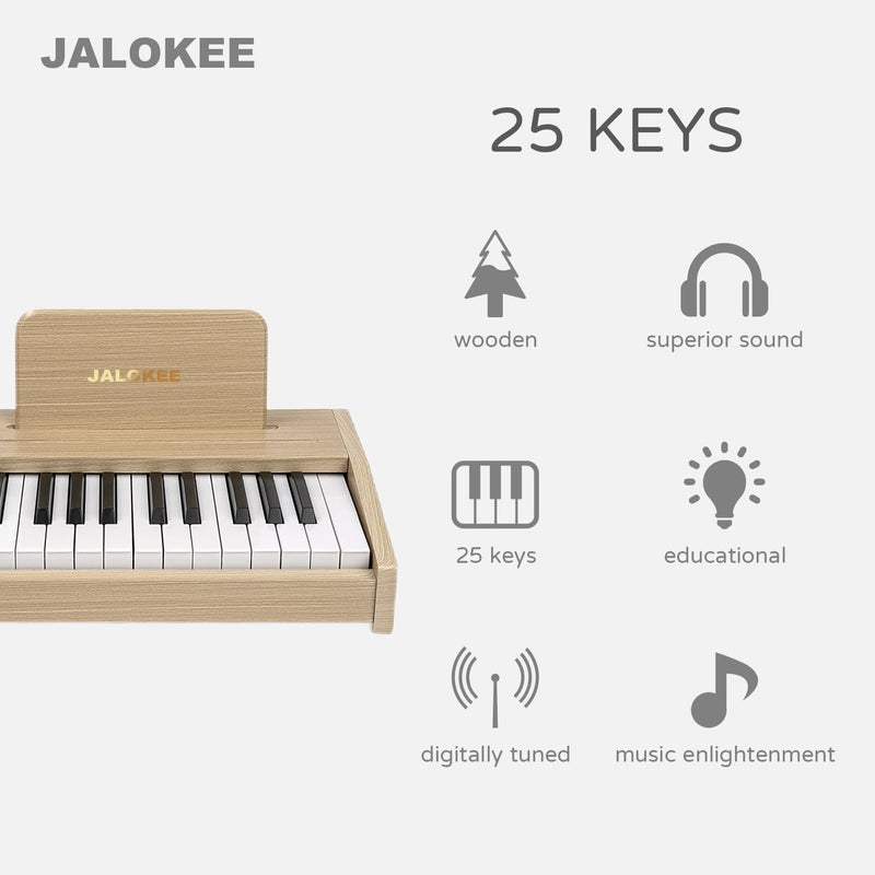 JALOKEE بيانو أطفال، بيانو رقمي للأطفال، أداة تعليمية موسيقية، لعبة خشبية للفتيات والفتيان من عمر 3 سنوات فما فوق (بلوط، 25 مفتاح) - Image 2